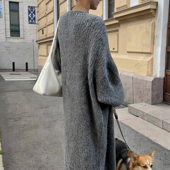 Grey Casual Women's Loose Fit Christmas Sweater Cardigan - Picture 6 of 9